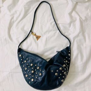 VINTAGE Slouchy Banana Large Leather Studded Crossbody Bag